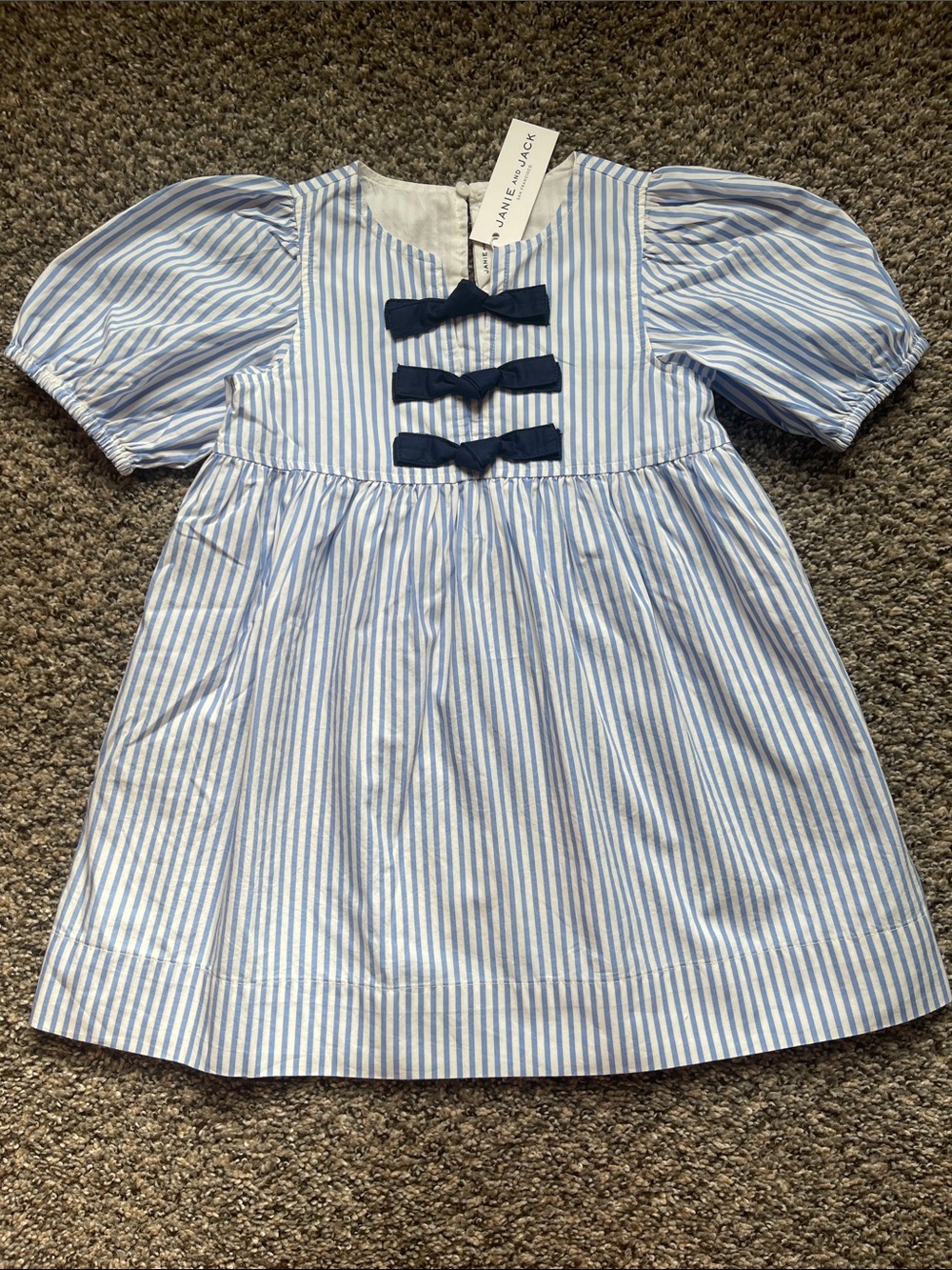 Janie and Jack Blue & White Striped Bow-Front Dress - NWT; Size 4